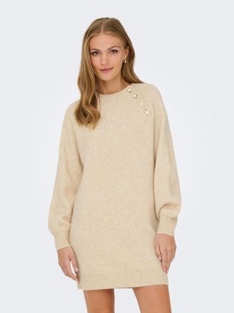 Only Midikleid ONLY ONLEMMA LIFE LS BUTTON ONEC DRESS CC KNT, Damen, Gr. XS, N-Gr, beige (pumice stone detail:melange, gold button), Obermaterial: 50% Poly
