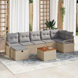 vidaXL Vidaxl - Conjunto De Sof&aacute; De Jard&iacute;n Con Coj&iacute;n 8 Pcs Beige Polirat&aacute;n