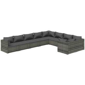 vidaXL Set De Muebles De Jard&iacute;n 9 Pzas Y Cojines Rat&aacute;n Sint&eacute;tico Gris Vidaxl