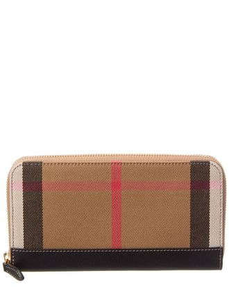 Burberry Large Canvas & Leather Zip Around Wallet