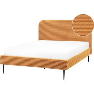 Beliani Cama Con Somier Tapizado De Pana 140 X 200 Cm Naranja Flayat