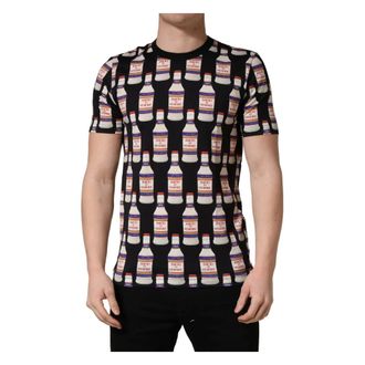 Dolce & Gabbana T-Shirts, male, Black, Size: L Dolce & Gabbana Black Bottle Print Cotton Crew Neck T-shirt