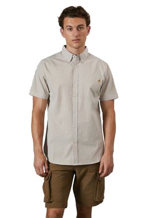 Maine Yellow Micro Grid Check Short Sleeve Shirt, XL, yellow