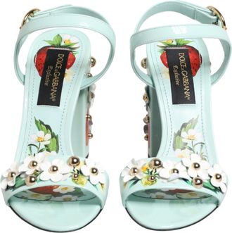 Dolce & Gabbana Mint Green Floral Studs Heels Sandals Womens Shoes