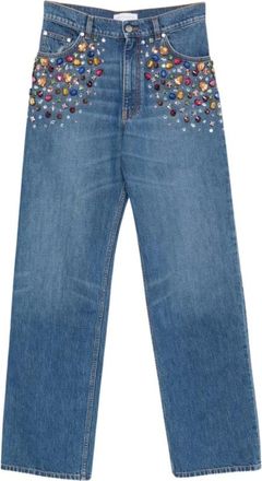Stella McCartney Jeans met Kristalversiering en Rechte Pijpen - Dames - Jeans - Blauw - Maat: W27 Katoen