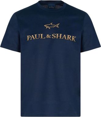 Paul & Shark Double Mercerised Shark T Shirt - Heren - T-shirts - Blauw - S - Katoen - Tops