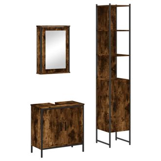 Berkfield Home 3 Piece Bathroom Furniture Set Smoked Oak Engineered Wood in Brown