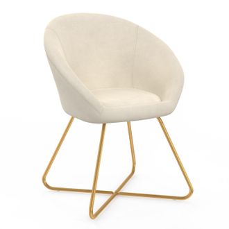IDMarket Poltrona Rotonda Angelina In Velluto Beige Con Gambe Incrociate Dorate