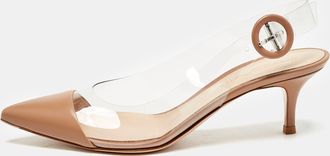 Gianvito Rossi Beige Leather And Pvc Alice Slingback Pumps