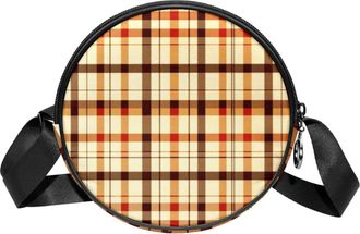 Generic Circle Crossbody Bag for Women, Colorful Plaid Small Sling Bag Daypack with Zipper Adjustable Shoulder Straps Casual Ladies Girls Round Purse