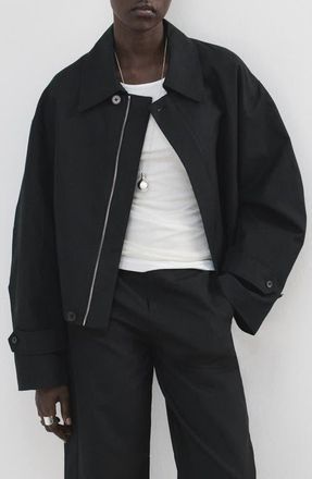 Mango Cotton & Linen Twill Zip Jacket in Black at Nordstrom, Size X-Small
