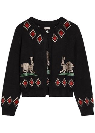Bode Bunny Embroidered Wool Cardigan - Black - S (UK8-10 / S)