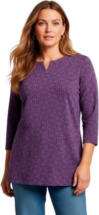 Roaman's Plus Size Three Quarter Sleeve Notch Neck Soft Knit Tunic in Purple Classic Medallion at Nordstrom, Size 40