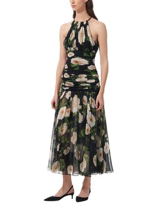 Carolina Herrera Halter Neck Gathered Silk Midi Dress