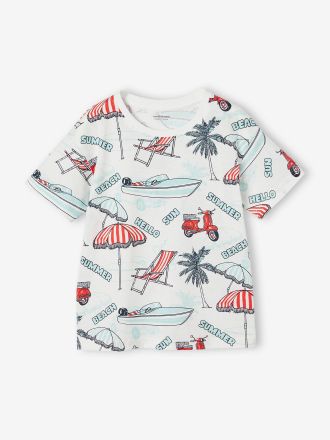 Vertbaudet Jungen T-Shirt mit Recycling-Baumwolle wei&szlig; bedruckt