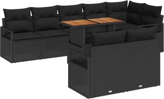 vidaXL Conjunto De Sof&aacute; De Jard&iacute;n 9 Pcs Negro Polirat&aacute;n Vidaxl