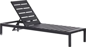 Beliani Beliani - Tumbona De Jard&iacute;n De Aluminio Negro Madera Pl&aacute;stica Respaldo Reclinable Nardo