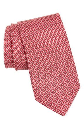 Ferragamo Gancini Print Silk Tie in F.rosso/Rosa at Nordstrom