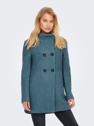 Only Langjacke ONLY ONLNEWSOPHIA WOOL COAT OTW CC, Damen, Gr. XS, blau mirage, Web, Obermaterial: 70% Polyester, 30% Wolle, unifarben, regular fit Po-bedec