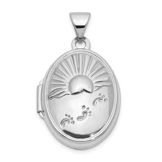 Diamond2Deal 14k White Gold 19x15mm Foot Prints Reversible Oval Locket Pendant