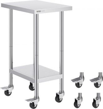 OEM Arbeitstisch Edelstahl, Zubereitungstisch 610 X 457 X 954,6 Mm, 290 Kg Tragkraft, Mit 4 R&auml;dern, 3 Einstellbaren H&ouml;henstufen, Arbeitstisch Zur Lebensmi