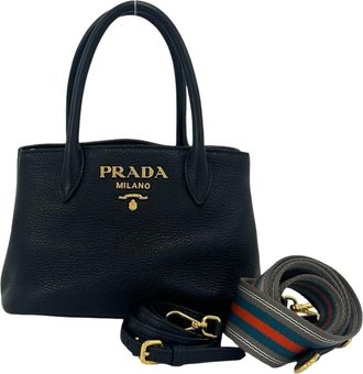 Prada Black Leather Handbag Shoulder Bag Tote Bag (Pre-Owned)