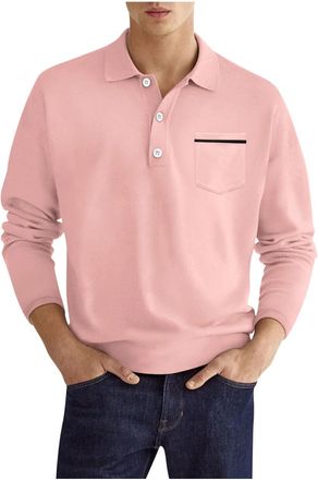 Generic Mens Polo Shirt Long Sleeve Long Sleeve Lapel Pullover Plain Button Down with Chest Pocket Loose Tops Leisure Regular Fit Polo Shirts Long Sleeve Shir