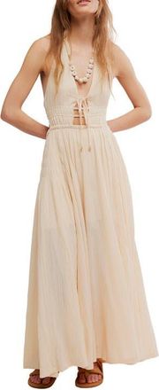 Free People Angel Plunge Halter Neck Maxi Dress in Buttercream at Nordstrom, Size X-Small
