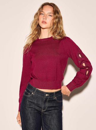 Icone Womens Broderie anglaise puff-sleeve solid sweater