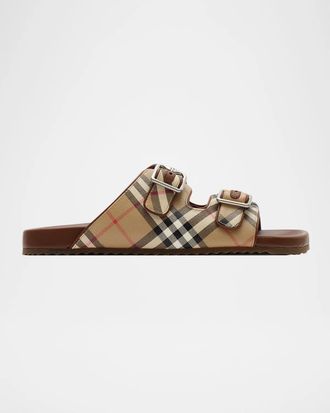 Burberry Men & apos;s Urchin Check and Leather B-Buckle Sandals