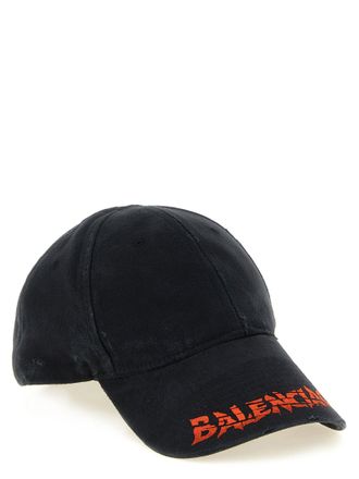 Balenciaga Distressed Logo Baseball Cap Baseball Cap - Black