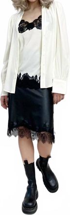 Gold Hawk Faux Leather Bias Skirt In Black
