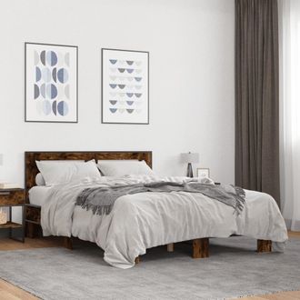 vidaXL Vidaxl - Estructura Cama Madera Ingenier&iacute;a Metal Roble Ahumado 135x190cm