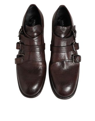 Dolce & Gabbana Mens Brown Leather Monk Strap Formal Derby Shoes Horse