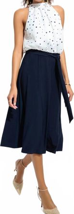Joseph Ribkoff Polka Dot Blouson Midi Dress In Vanilla/midnight Blue