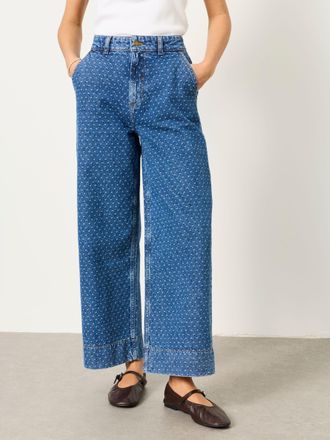 Fat Face FatFace Hove Blue Denim Spot Wide Leg Crop Jeans