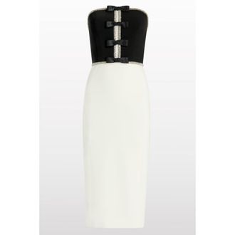 Jenny Packham Odette Bow Embellished Midi Dress in Liquorice - Vanilla at Nordstrom, Size 14 Uk