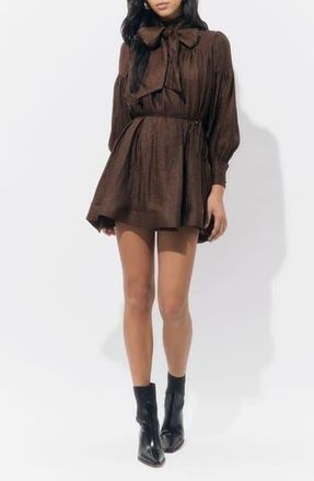 Adelyn Rae Daphne Metallic Long Sleeve Minidress in Chocolate Brown at Nordstrom Rack, Size X-Large