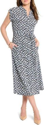 Nic+Zoe Sonni Basket Weave Print Belted Midi Shirtdress in Indigo Multi at Nordstrom Rack, Size Xx-Large