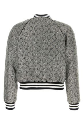 Gucci Mens Embellished Tweed Bomber Jacket Grey Giubbini