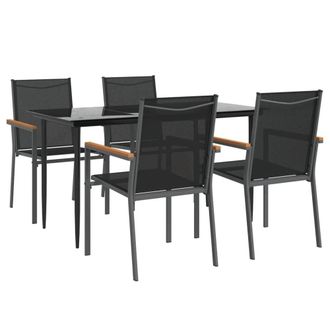 Berkfield Home Beautiful 5 Piece Garden Dining Set Black Textilene & Steel