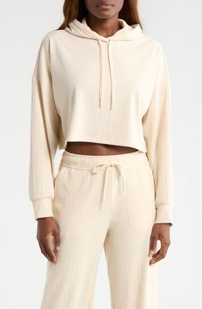 Beyond Yoga Breathe Easy Rib Crop Hoodie in Ivory at Nordstrom, Size X-Small