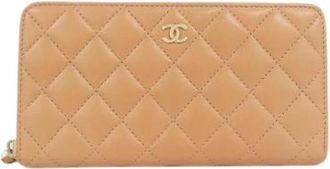 Chanel Pre-owned Timeless Classic Lambskin Long Wallet - Dames - Vintage Accessoires - Beige - ONE Size - Leer - Vintage