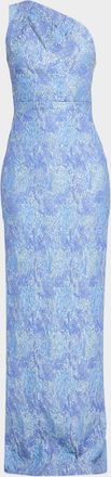 Teri Jon One-Shoulder Metallic Jacquard Column Gown