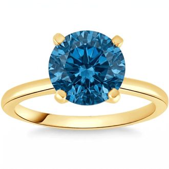 Pompeii3 1 1/2Ct Round Blue Diamond Engagement Ring 14k White or Yellow Gold Lab Grown