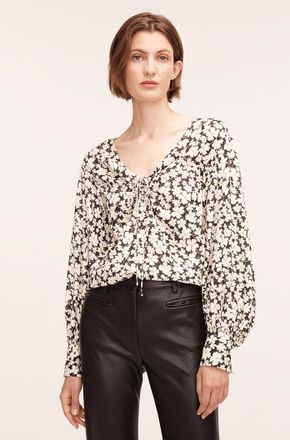 Rebecca Taylor Paige Fleur Drawstring Long Sleeve Blouse