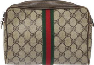Gucci Ophidia Beige Canvas Clutch Bag (Pre-Owned)