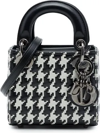 Dior Pre-owned Dior Micro Calfskin Houndstooth Embossed Macro Lady Satchel Ladies COWEDIUM8D1NNOAR