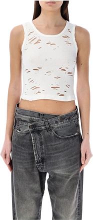 R13 Tops, Dames, Wit, M, Katoen, Distressed Tank