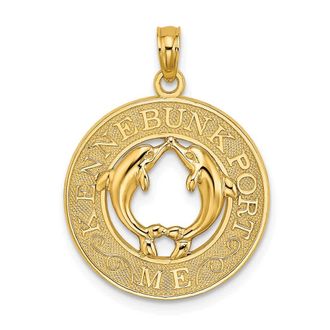 Diamond2Deal 14k Yellow Gold KENNEBUNKPORT ME Dolphins Charm Pendant